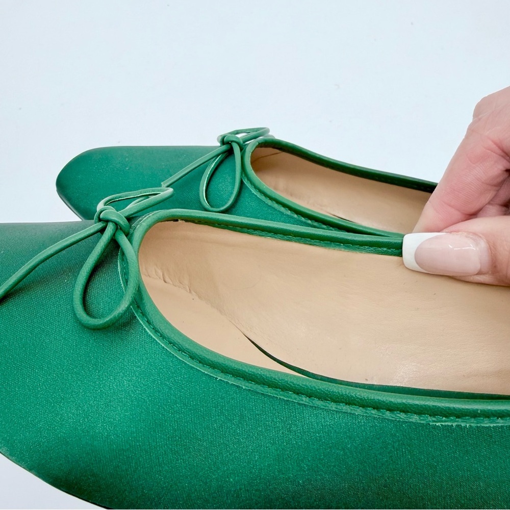 MAEVE BY ANTHRO Satin Square Toe Ballet Flats Emerald Green - Picture 9 of 9